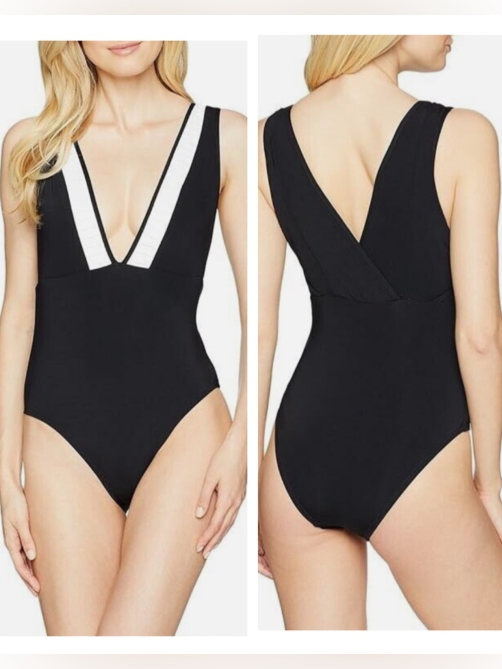 NWT! JETS by Jessika Allen Plunge One Piece Swimsuit Black/White